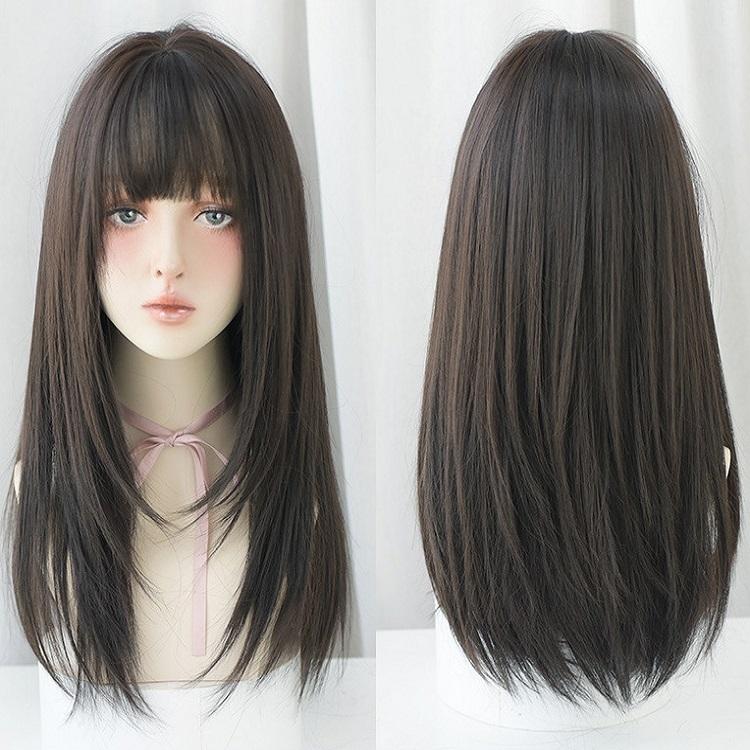 Straight Hair Air Bangs Wig Set - Long-1915197948912865287
