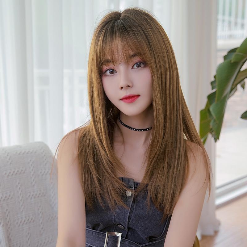 Straight Hair Air Bangs Wig Set - Long-1915197948912865286