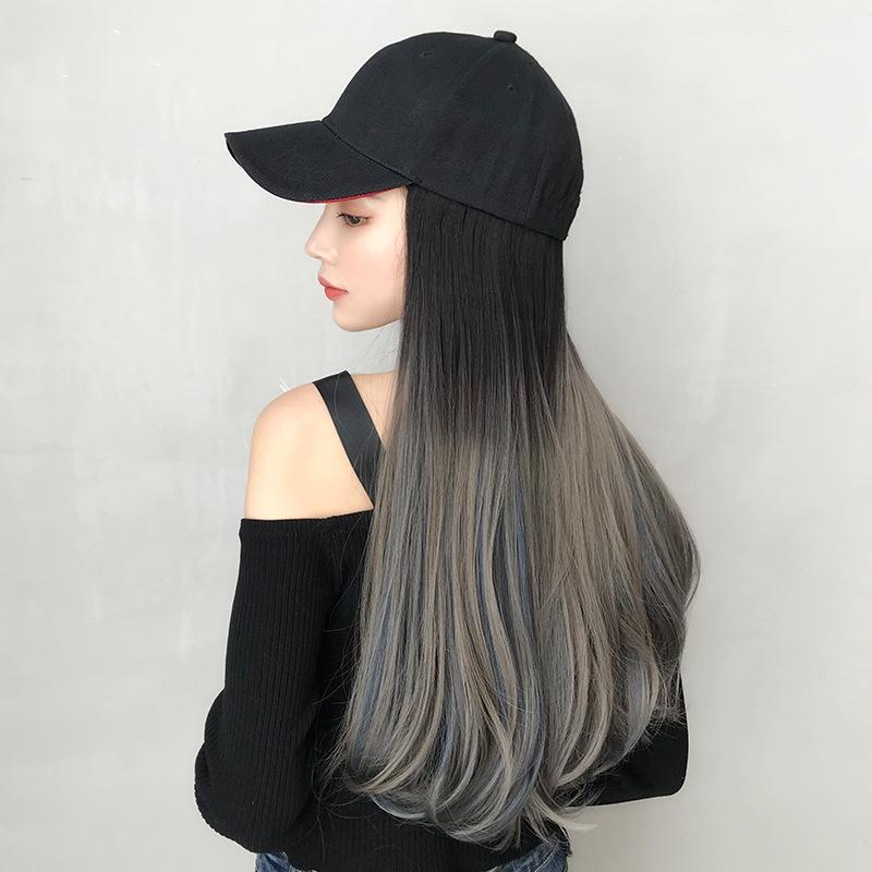 60Cm Long Curly Gradient Hair Cap Wig-1915196935657099270