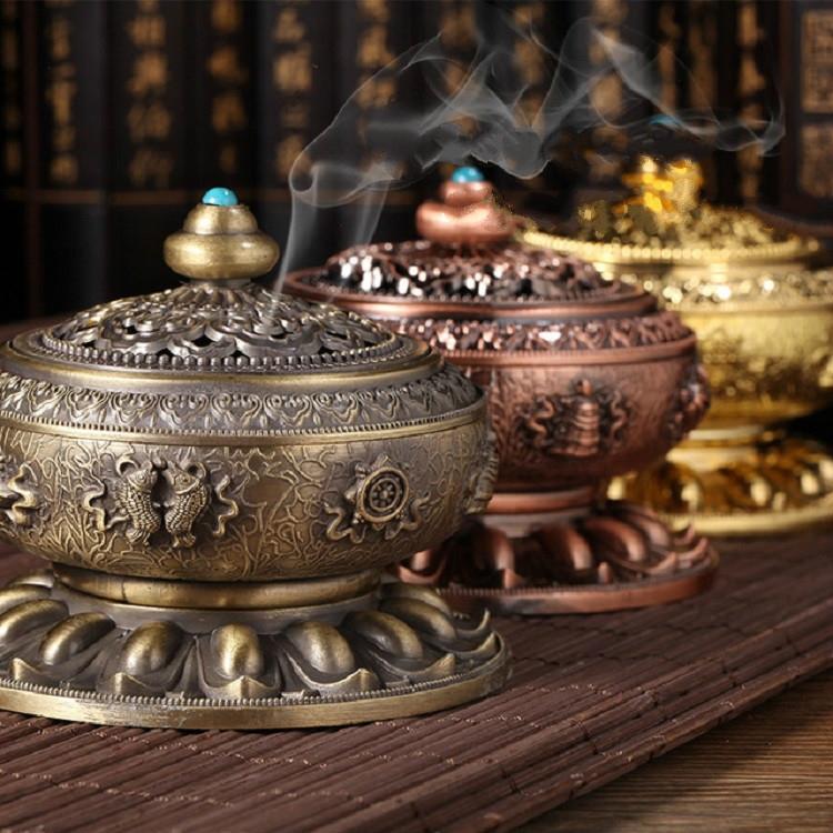 Large Pale Red Eight Treasure Incense Burner Decoration-1915196711815483397