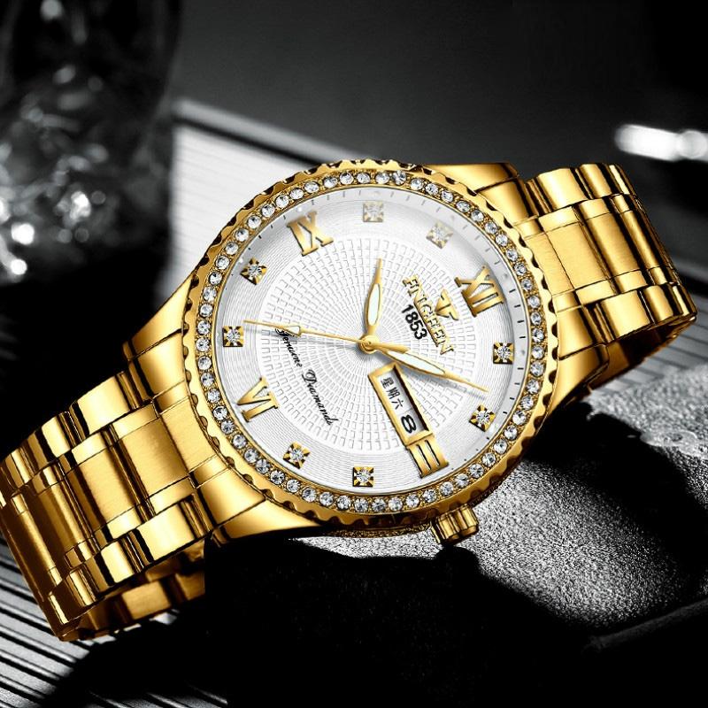 Men Luminous Quartz Watch - Full Gold With White Face-1915196514079215620
