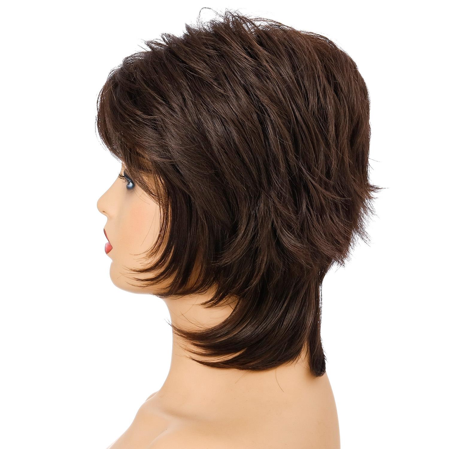Women Short Hair Wig With Full Bangs-1915197270173814787