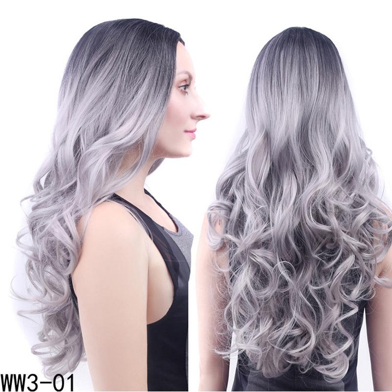 Medium Curly Wig With Bangs - Gray-1915196864752390148