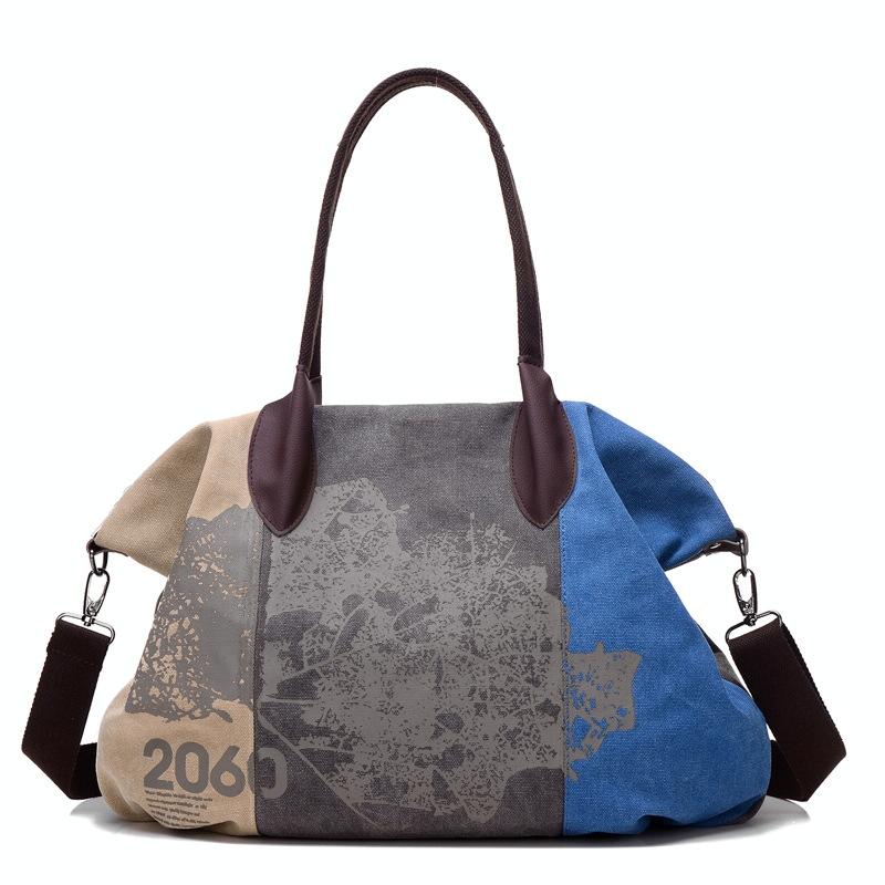 Blue Graffiti Canvas Shoulder Bag - Large Capacity-1915196692785926151
