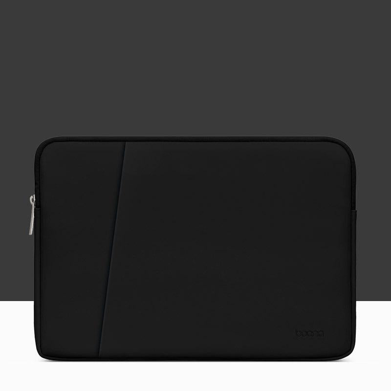 Midnight Black Leather Laptop Bag - 15 / 15.6 Inch Double-Layer Design-1915198060384882688