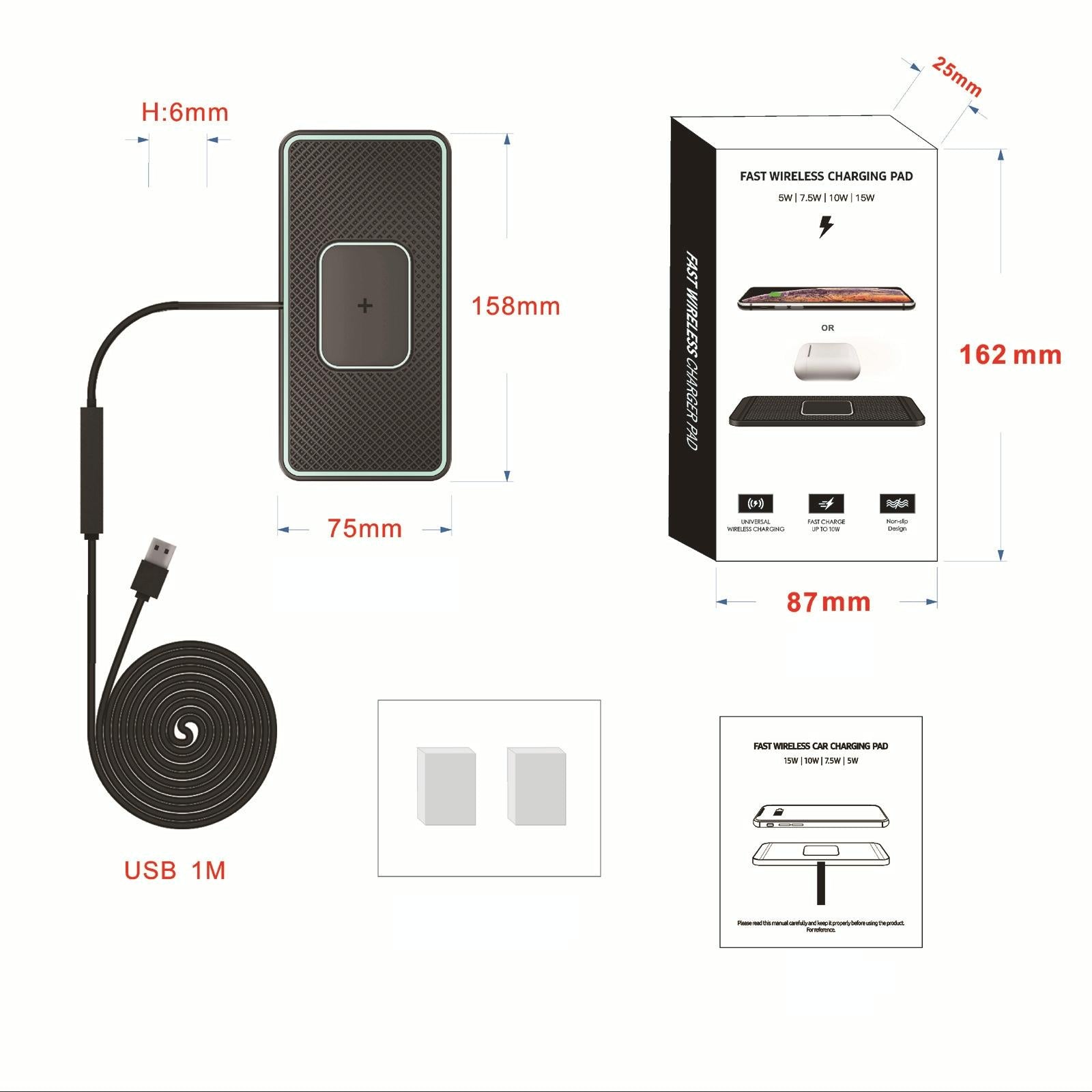 Wireless Car Charger With Anti-Slip Pad For Airpods / Iphone - 15W-1915198314618425346
