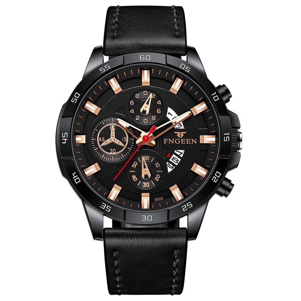 Waterproof Quartz Watch With Black Leather Strap And Shell-1915197271209807872