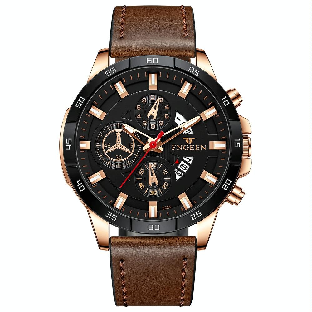Waterproof Quartz Watch With Brown Leather Strap And Rose Shell Design-1915198005837959168