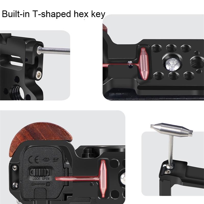 Wooden Handle Alloy Rabbit Cage For Sony Zv-E10 Camera - Black-1964932216274423812