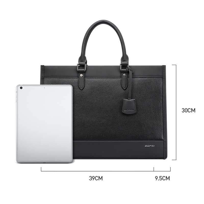 Large-Capacity Leather Laptop Messenger Briefcase In Black-1915196906238251010