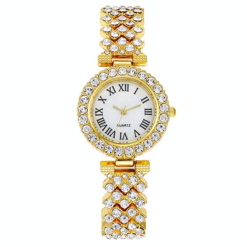Gold Roman Diamond Women Quartz Watch - Elegant Design-1915198290199187461