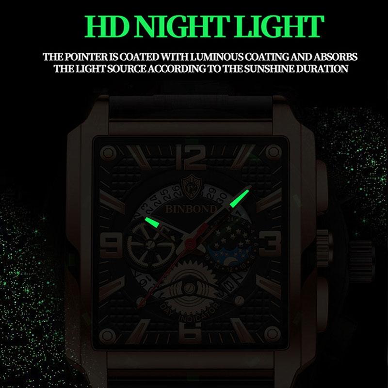 Vintage Square Multifunctional Luminous Quartz Watch For Men - Gold And Black-1915197823066968066