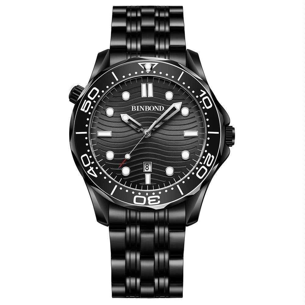 30M Waterproof Men Sports Quartz Watch - Black Steel With Luminous White Surface-1915197434263375872