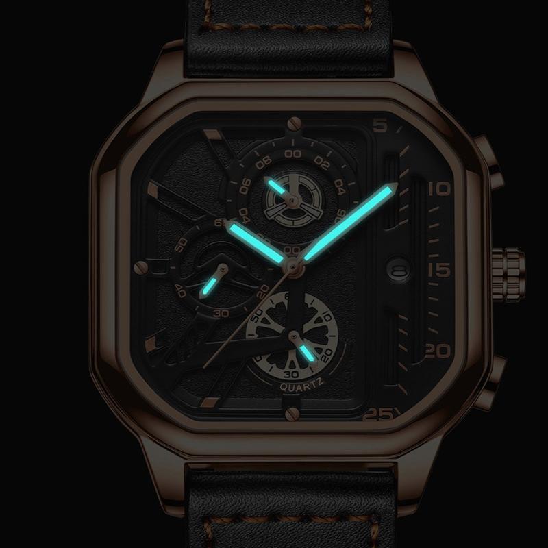 Waterproof Luminous Square Quartz Watch In Black Steel And Rose Gold - 30M-1915197652358795269