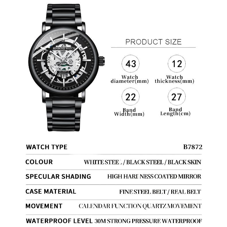 Waterproof Luminous Quartz Watch - Multifunctional-1915198121340702722