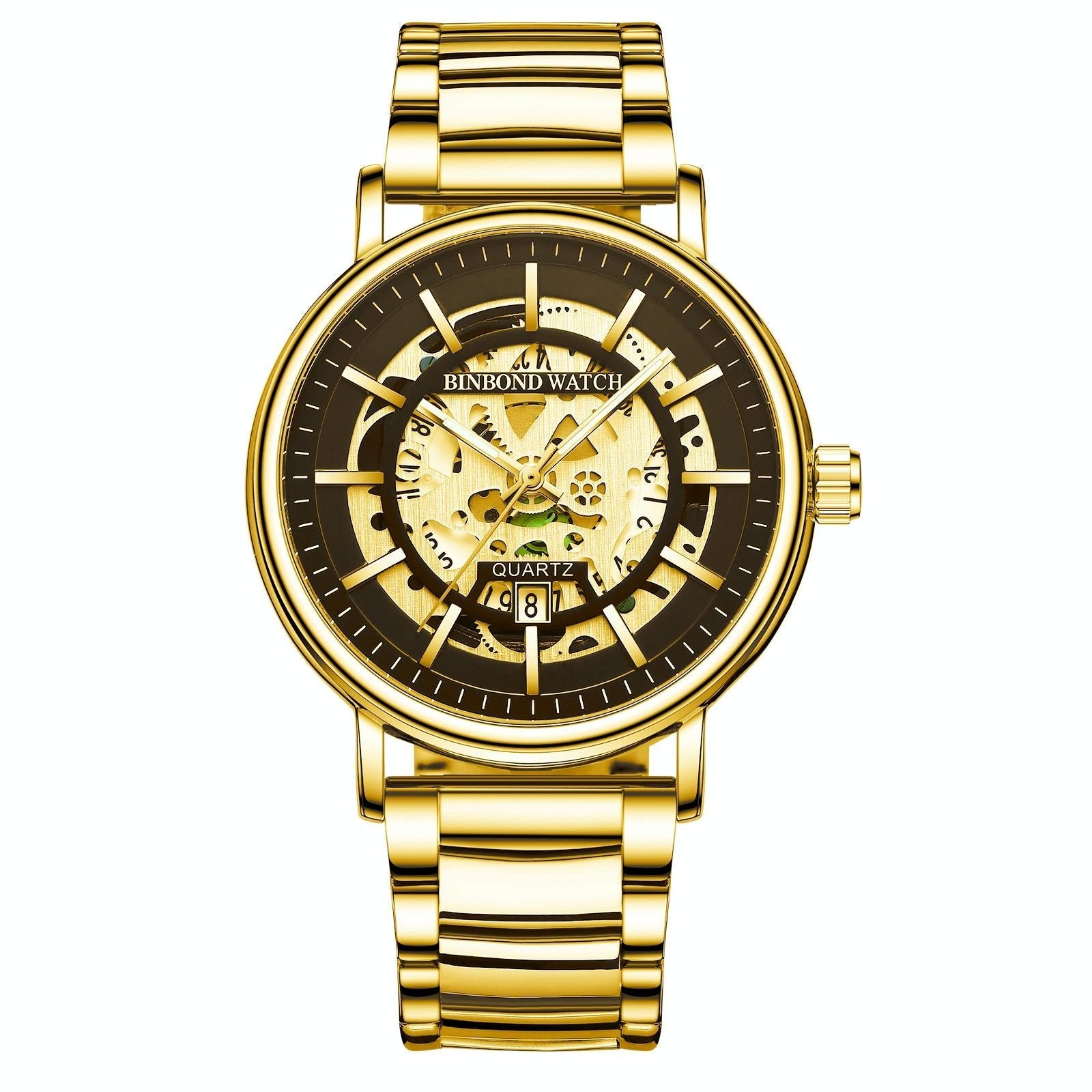 Waterproof Luminous Quartz Watch - Multifunctional Gold-Black-Gold-1915197974863024128