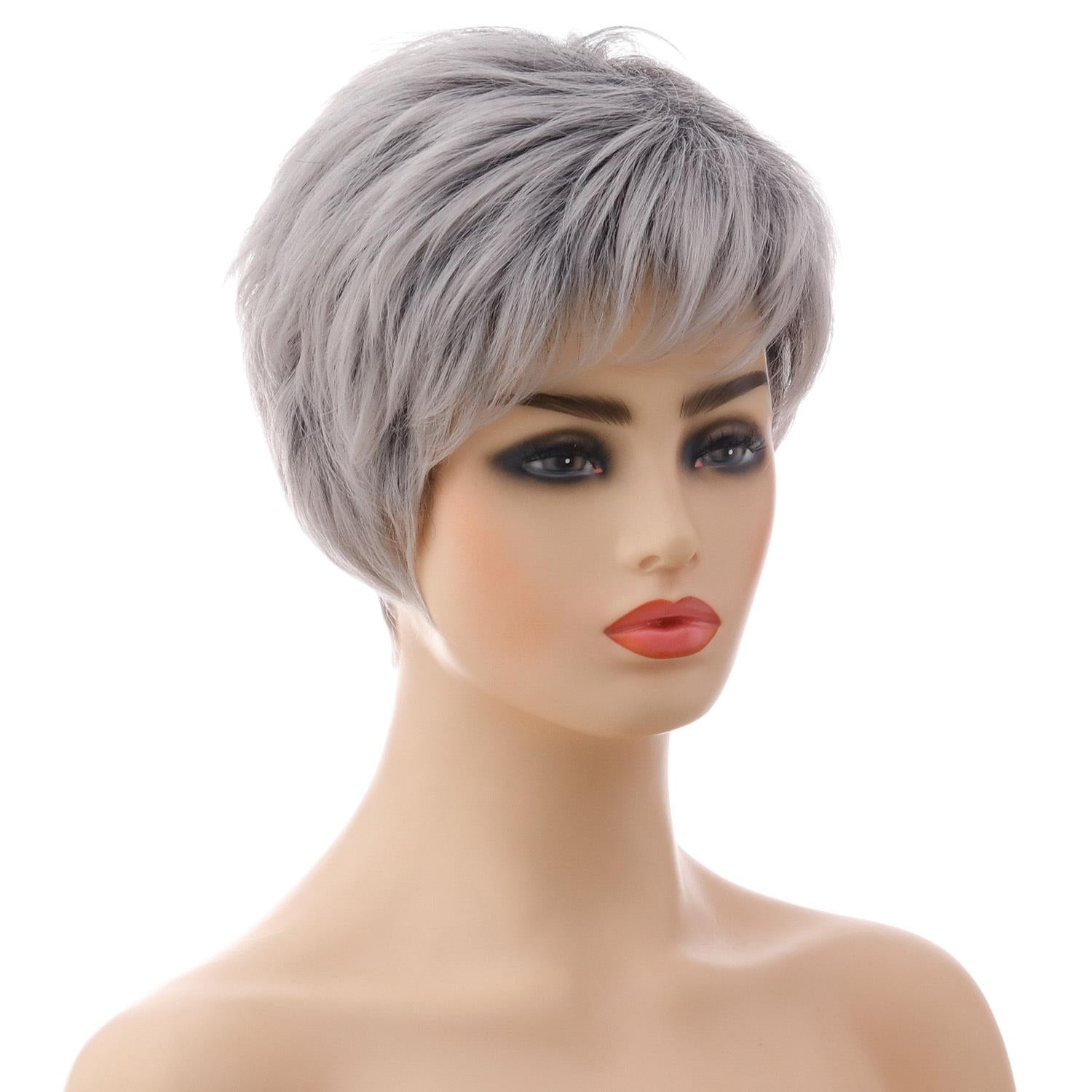 Short Straight Hair Wig - High Temp Fiber - Silver Gray-1915198133206388741