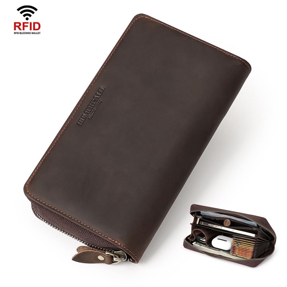 Leather Rfid Men Wallet - Coffee Multi-Card-1915196963956068360