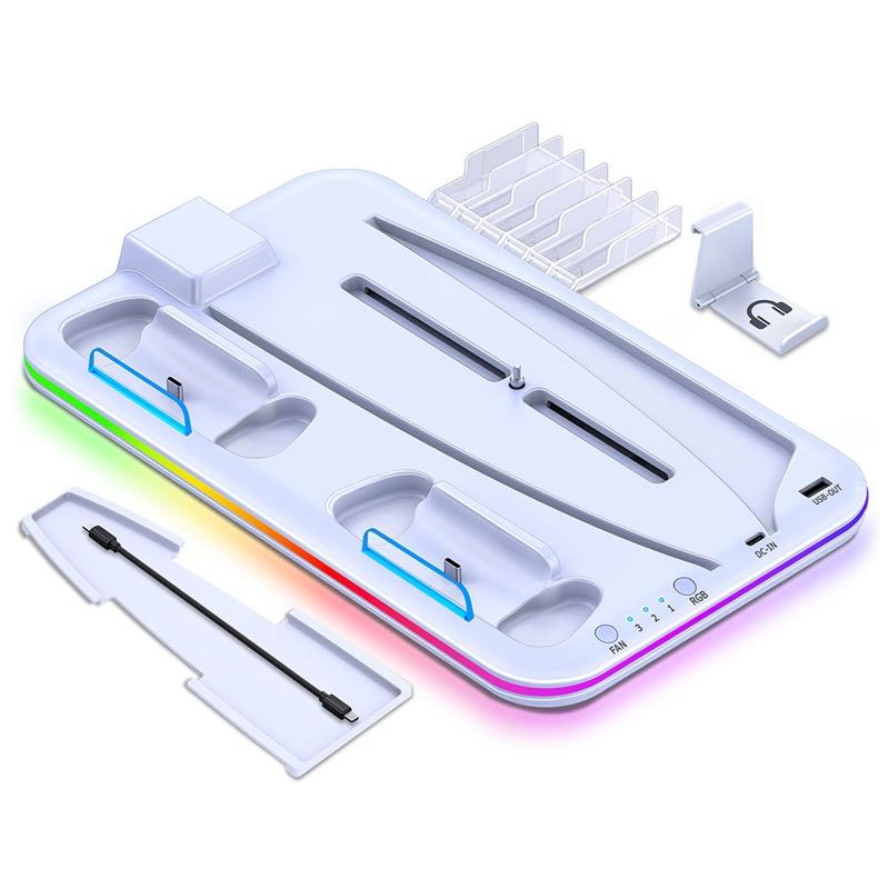 Multi-Functional Cooling Base For Ps5 / Psvr2 Controller With Rgb Lights - White-1915196868254633984