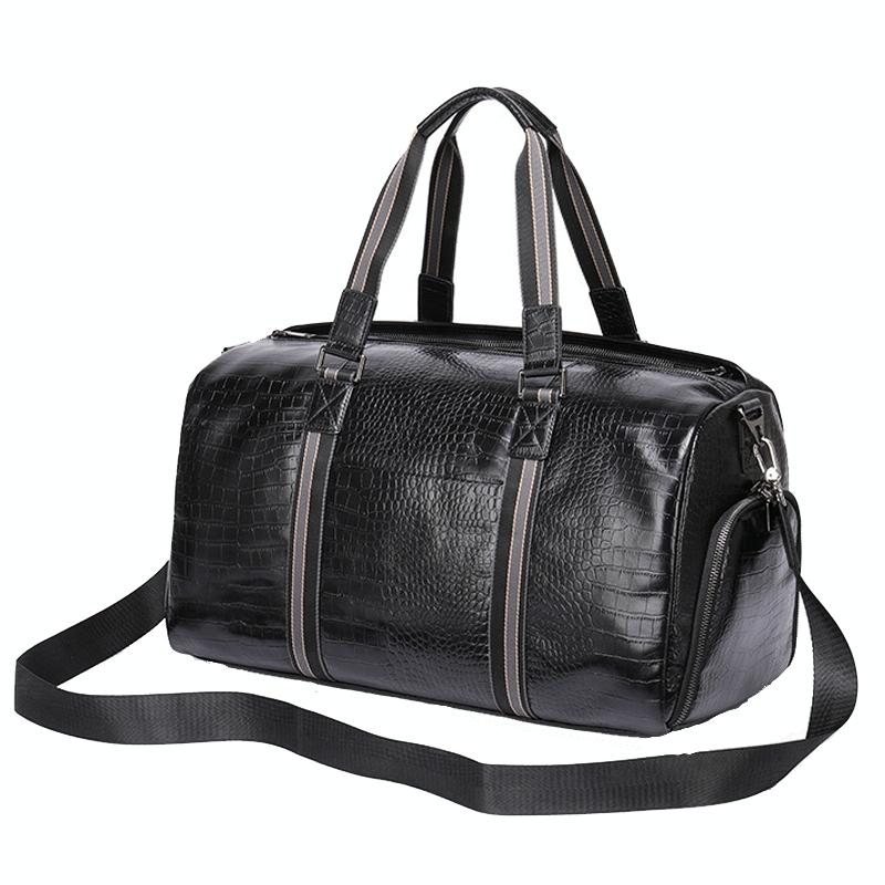 Multifunctional Leather Duffel Bag For Travel - Crocodile Print-1964932182657077249