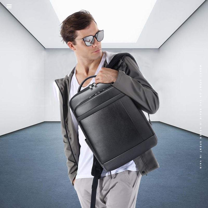 Large-Capacity Business Laptop Backpack With Usb & Type-C Port - Black First-Layer Cowhide-1915196880694939650