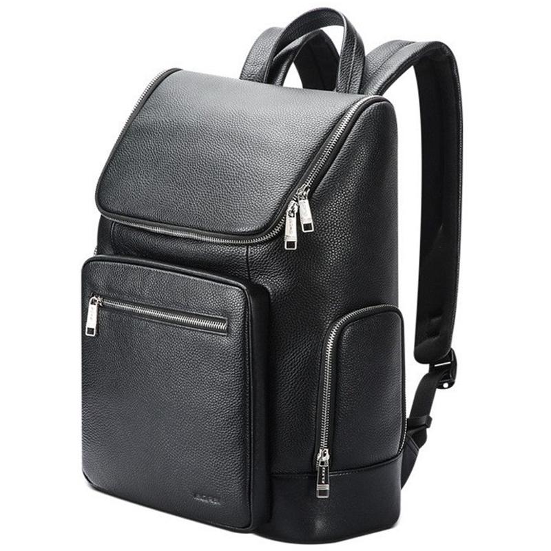 Large-Capacity Waterproof Laptop Backpack In First-Layer Cowhide - Black-1915196940962893824