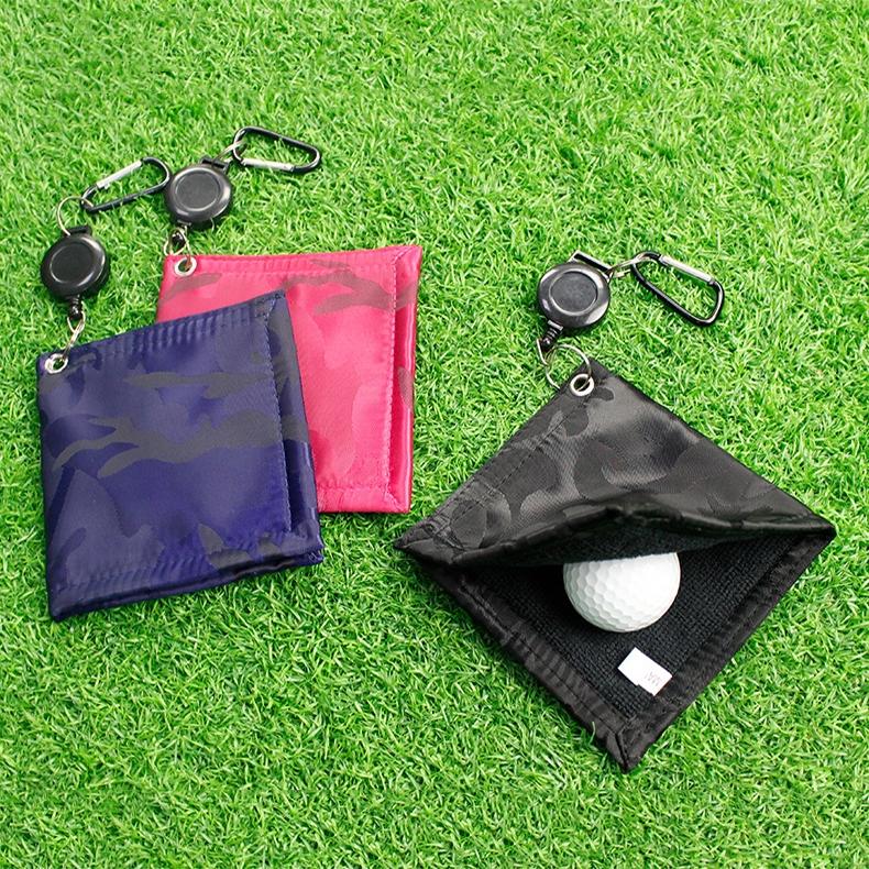 Easy Draw Golf Ball Wipe Cloth - Retractable String - Blue-1915196822012432389