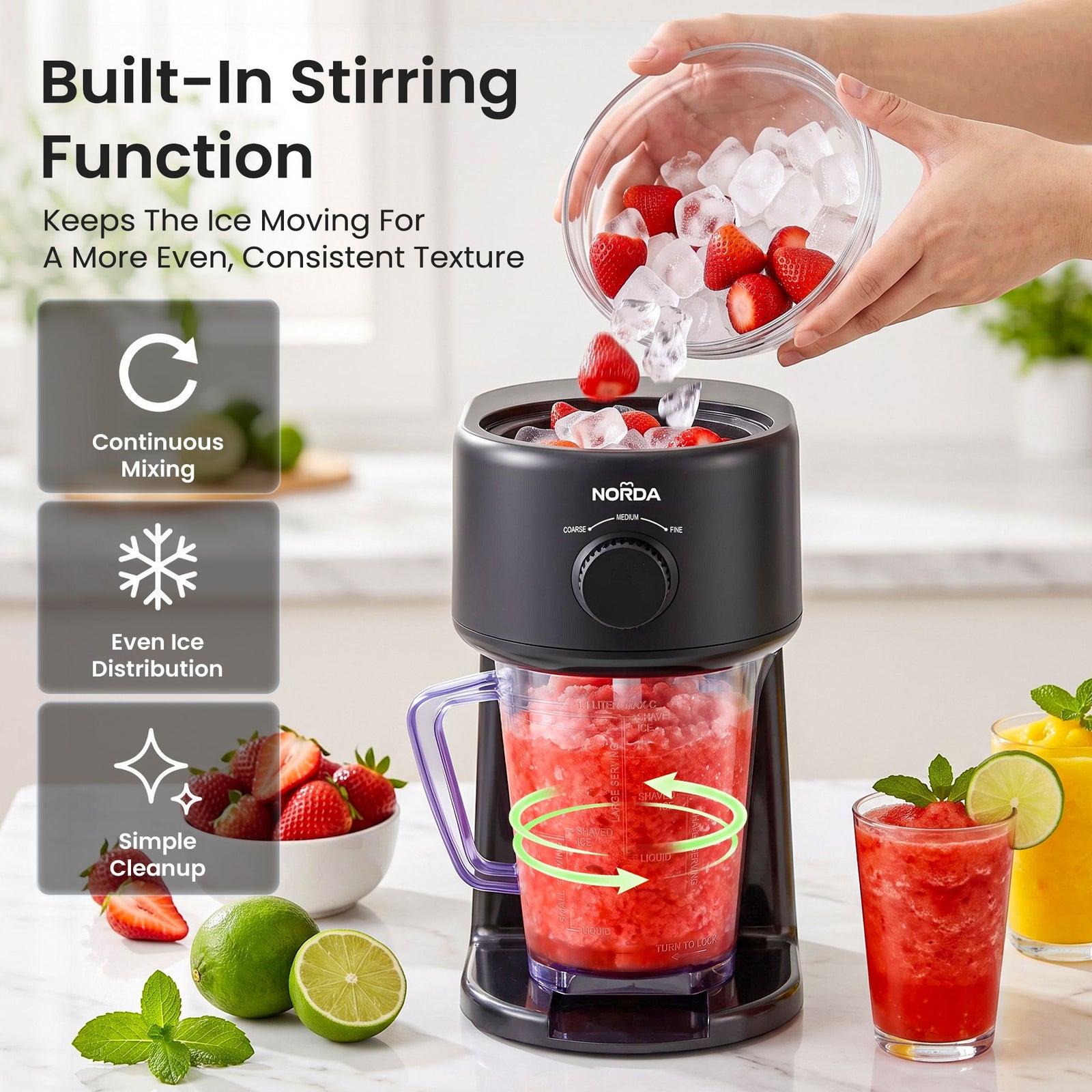 NORDA 1.1L Slushie Machine Shaved Ice Maker 3 Texture Levels Black