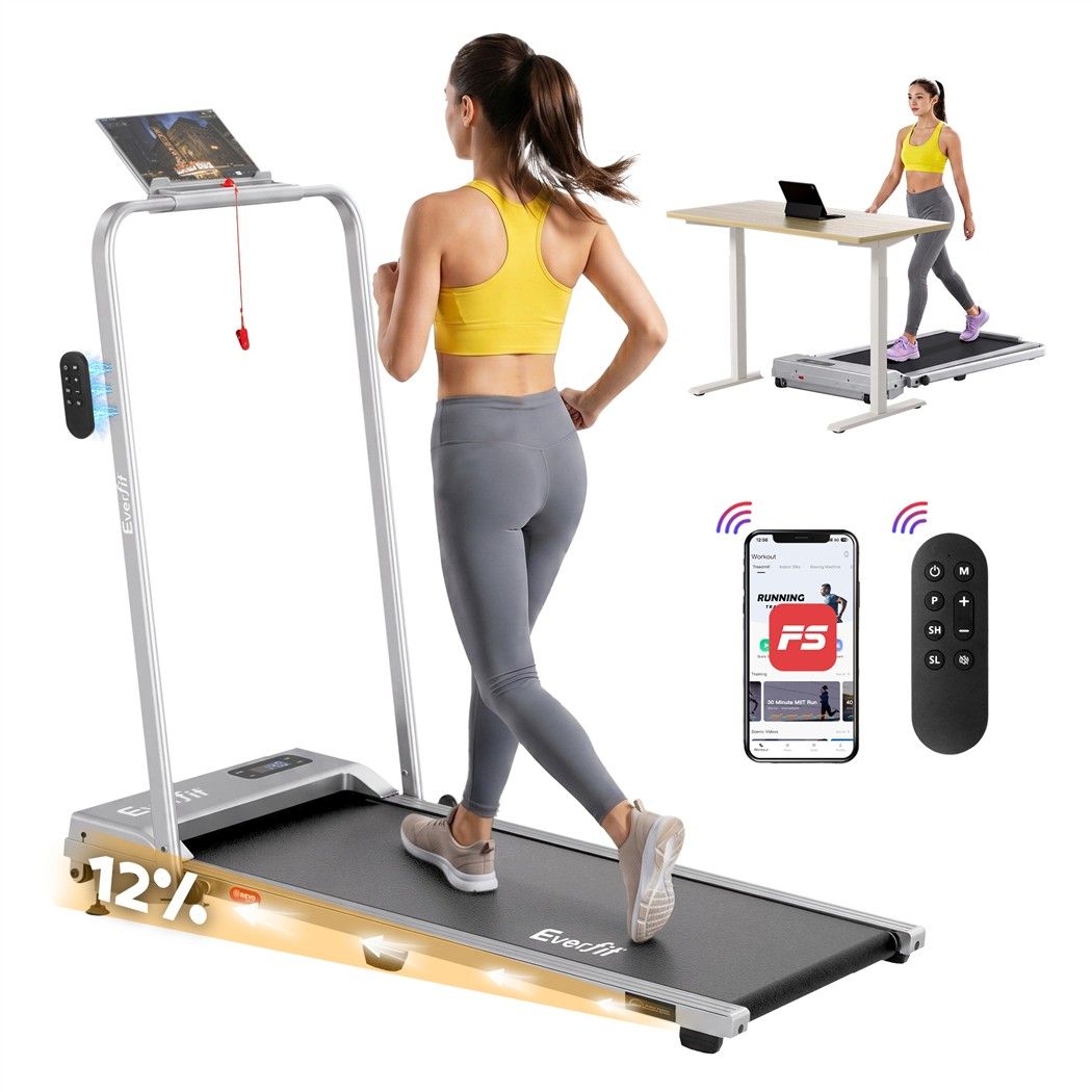 Everfit 3 in 1 Walking Pad Treadmill 12% Incline Under Desk Foldable for Home With 38cm Belt Silver