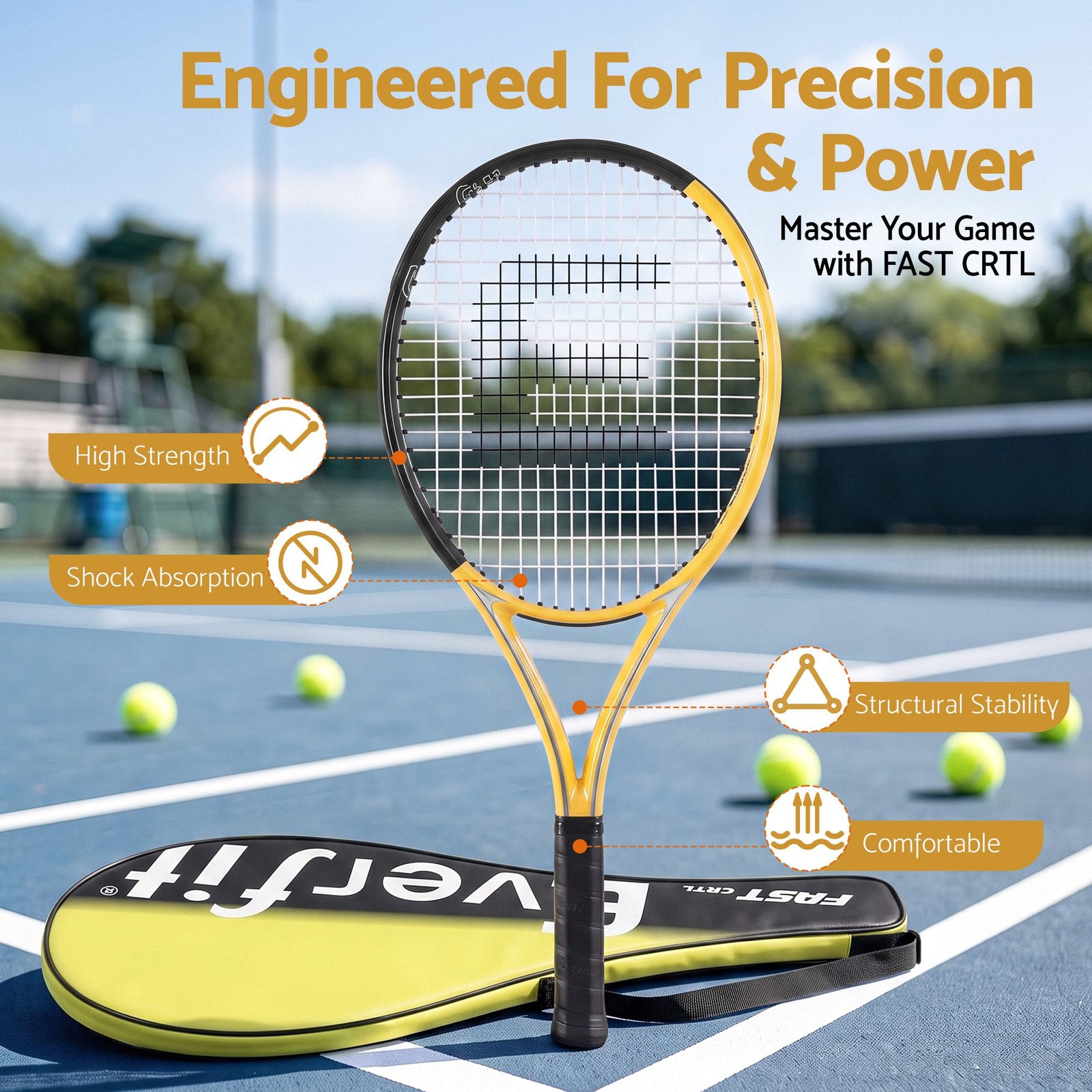 Everfit 27 Inch Tennis Racket Set of 2 Pack 27 Inch Lightweight Cushioned Grip Gold