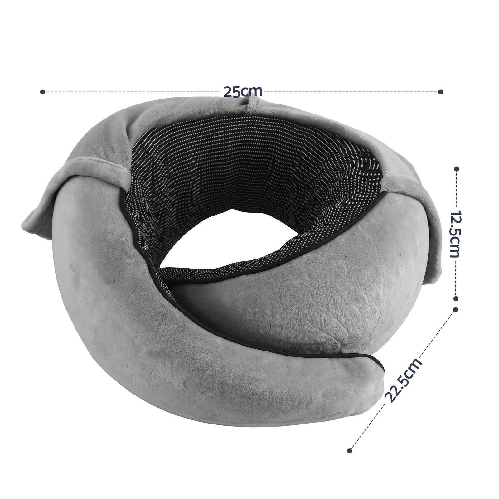 Wanderlite Hooded Travel Neck Pillow for Airplane Memory Foam with Eye Mask Earplugs, Dark Grey