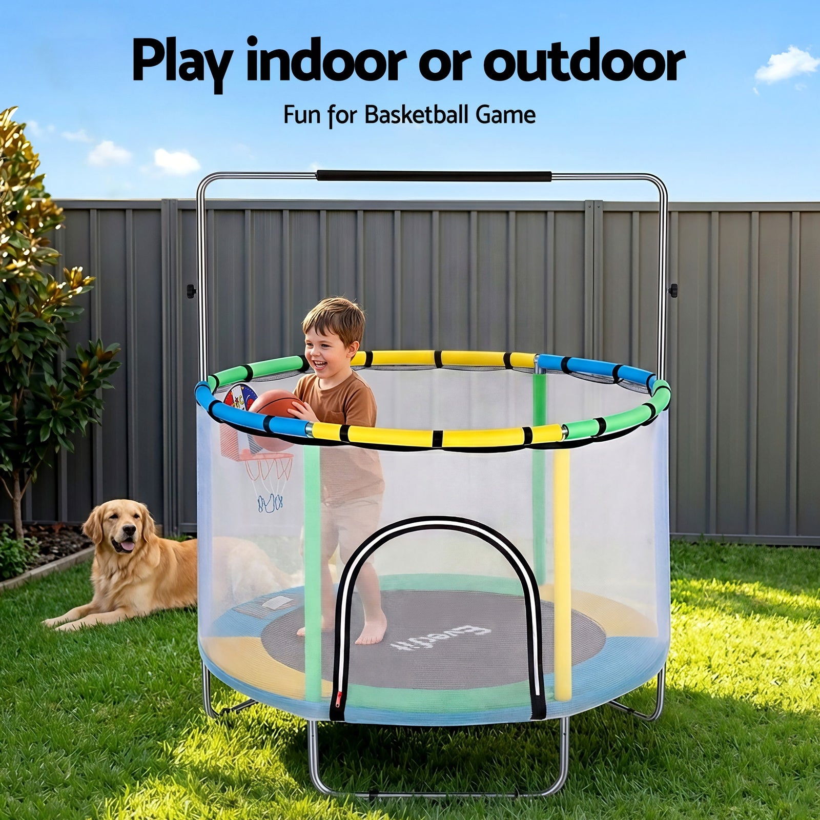 Everfit 55inch Trampoline Kids Rebounder with Basketball Set Sandbag Boxing Game