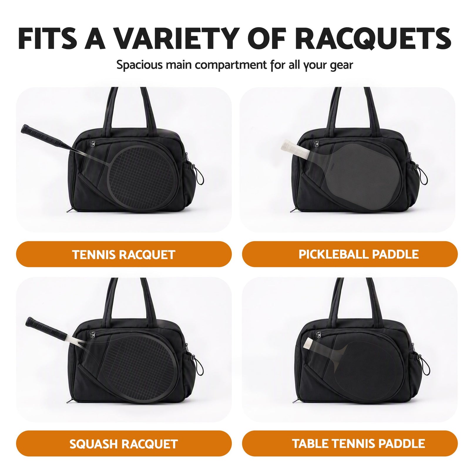 Everfit Tennis Tote Bag Gym Bag Sports Duffle Bags Holds 2 Rackets Black