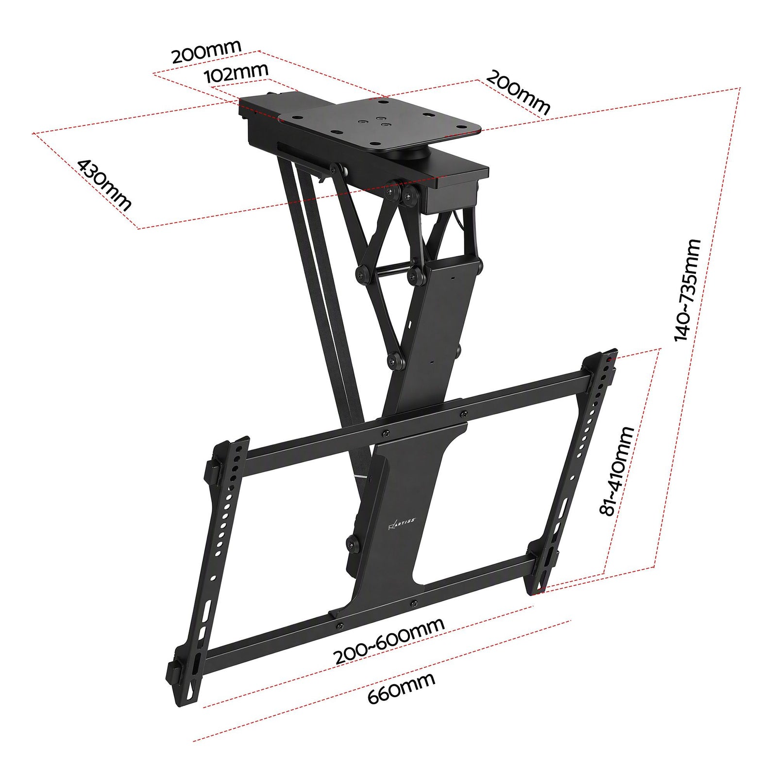 Artiss Motorised Ceiling TV Mount 32-75 Inch Flip Down Smart Remote VESA 600x400