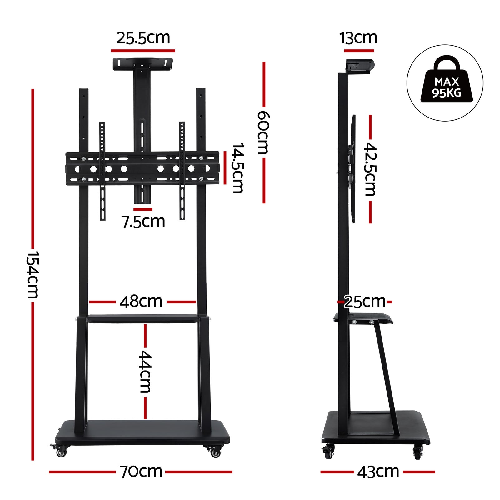 Artiss TV Stand 32-70" Universal Mobile Adjustable Height TV Stand with Wheels