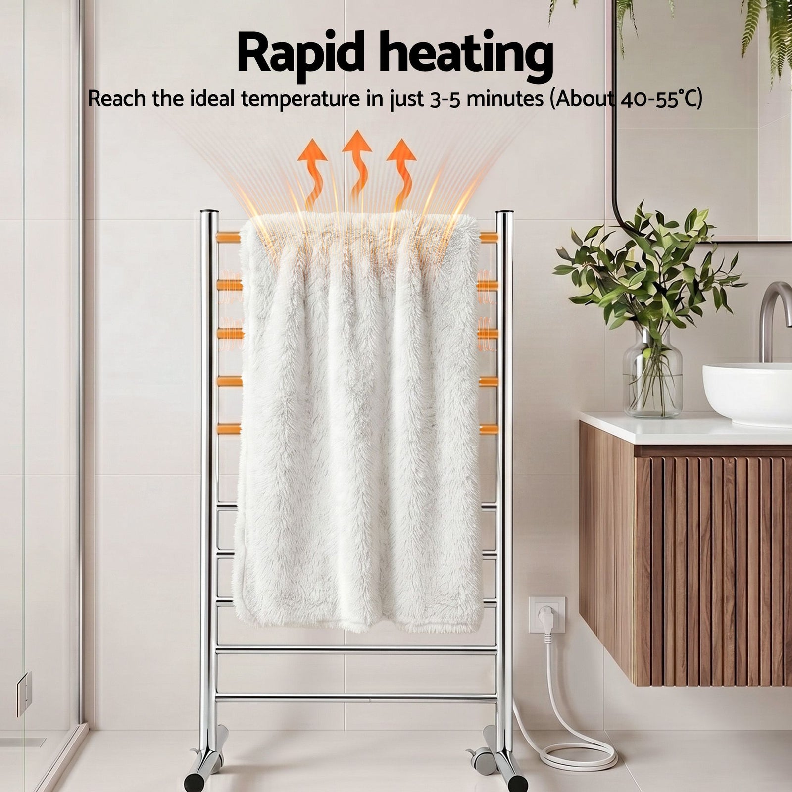 Devanti 10-Bar Freestanding Heated Towel Rail 3-5 Mins Fast Heating Electric Towel Warmer for Bathroom Winter Drying Stainless Steel Plug In 100W