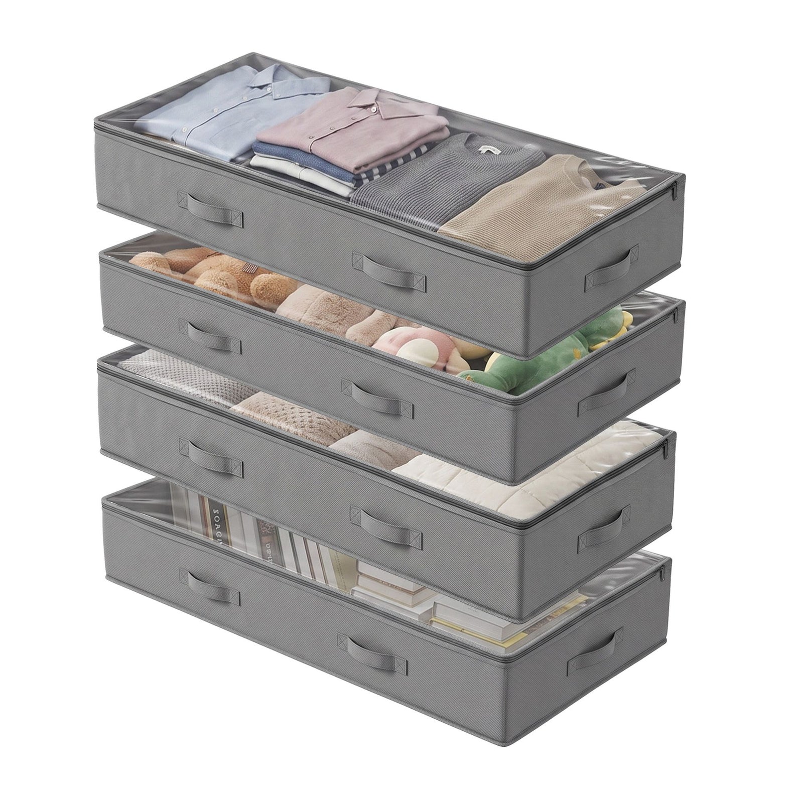 Artiss Under Bed Storage Containers X4 90L Boxes Organiser Clear Top Fabric Grey