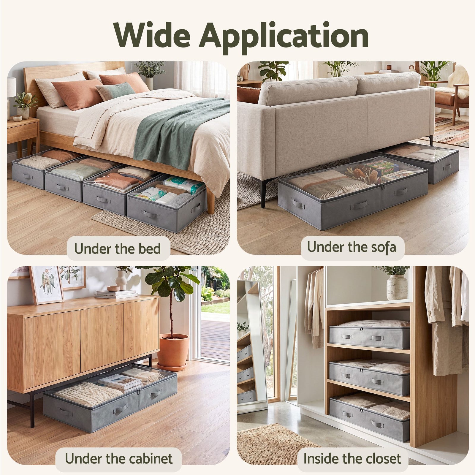 Artiss Under Bed Storage Containers X4 90L Boxes Organiser Clear Top Fabric Grey
