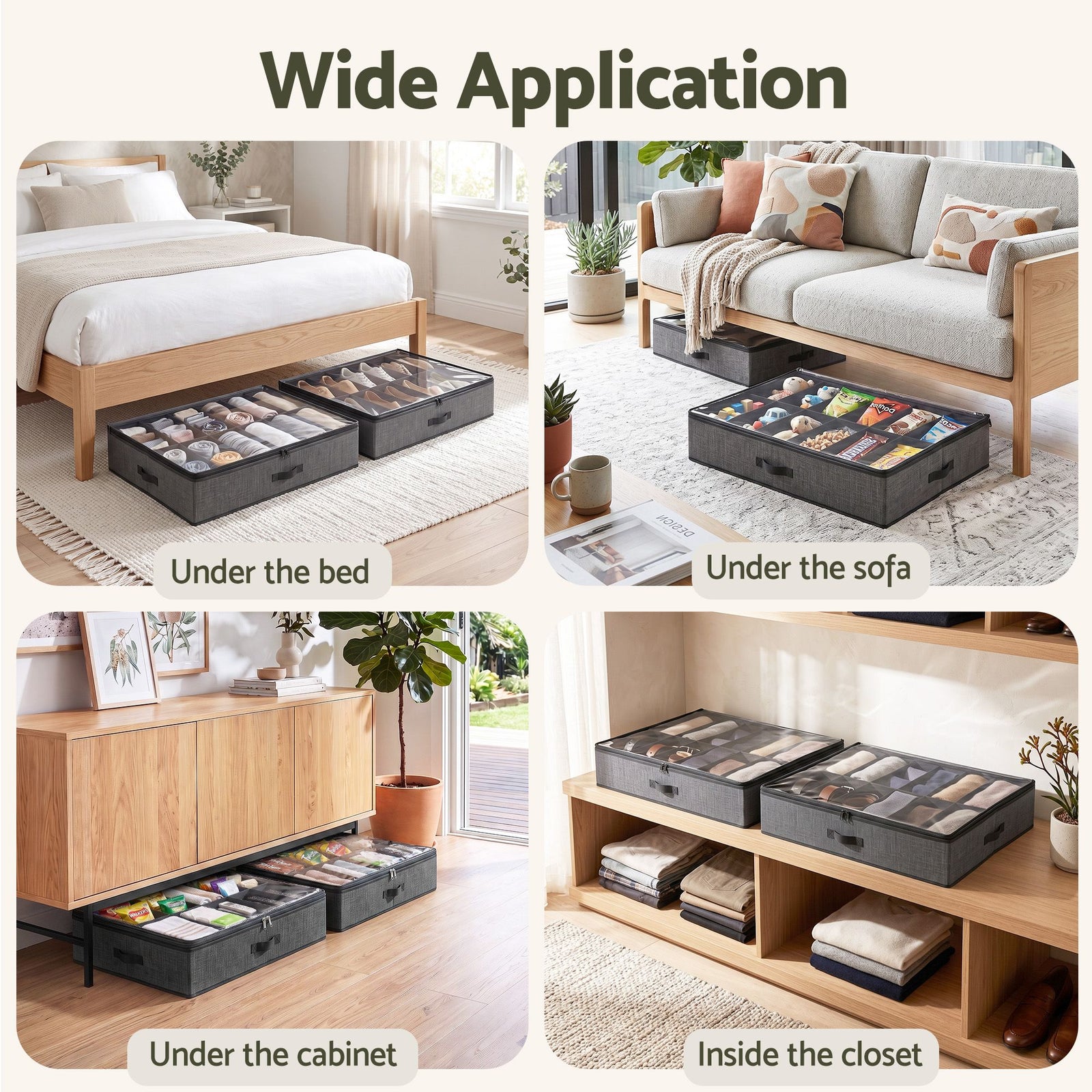 Artiss Under Bed Shoe Storage Containers X2 Box Organiser 12 Pairs Fabric Grey