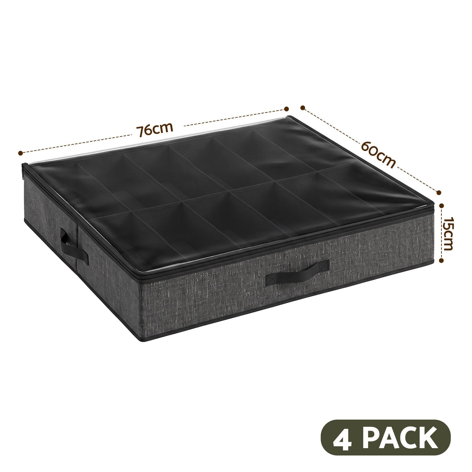 Artiss Under Bed Shoe Storage Containers X4 Box Organiser 12 Pairs Fabric Grey