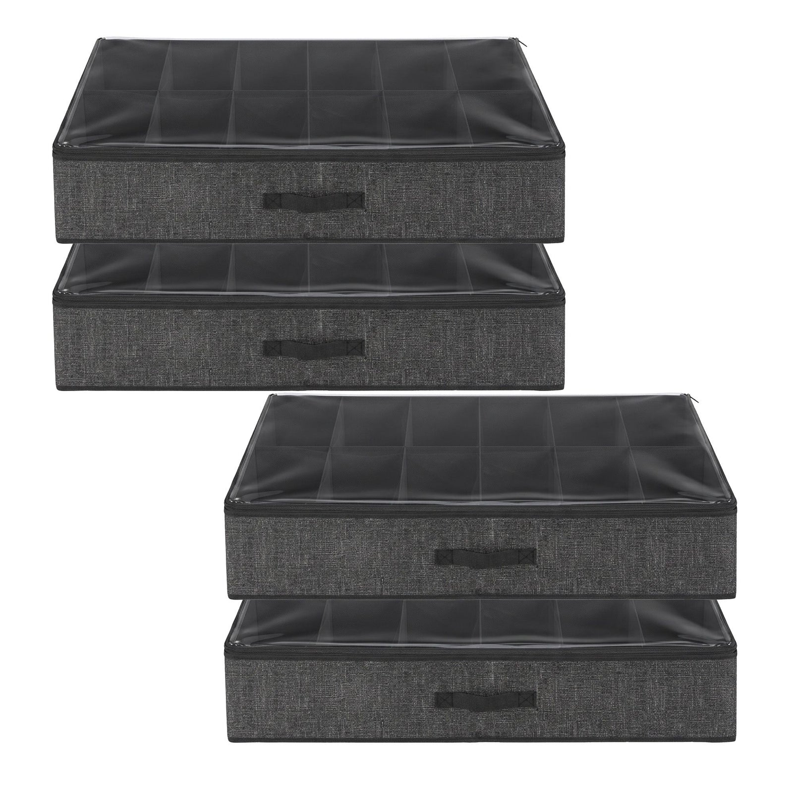 Artiss Under Bed Shoe Storage Containers X4 Box Organiser 12 Pairs Fabric Grey