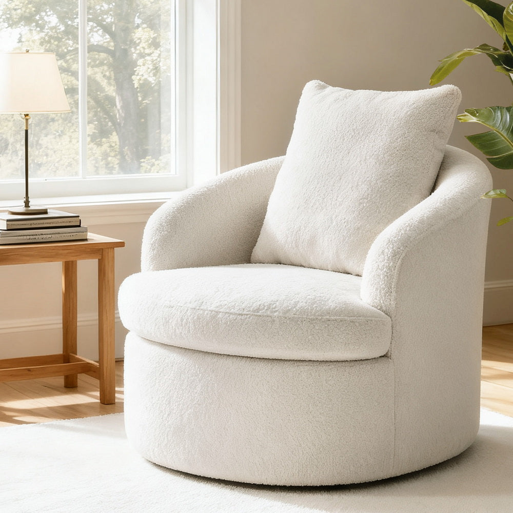 Artiss Round Swivel Armchair Extra Pillow White