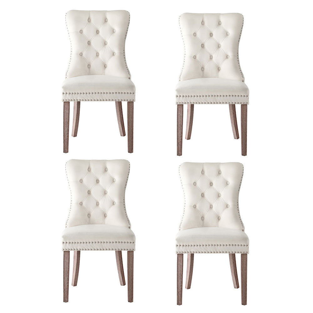1 Set of 4 Artiss Dining Chairs Beige Velvet