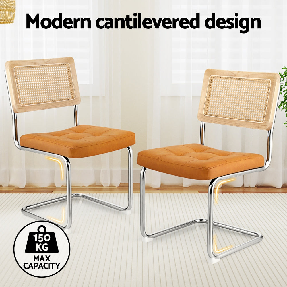 Artiss Dining Chairs Set of 2 PU Leather Rattan Cantilever Brown