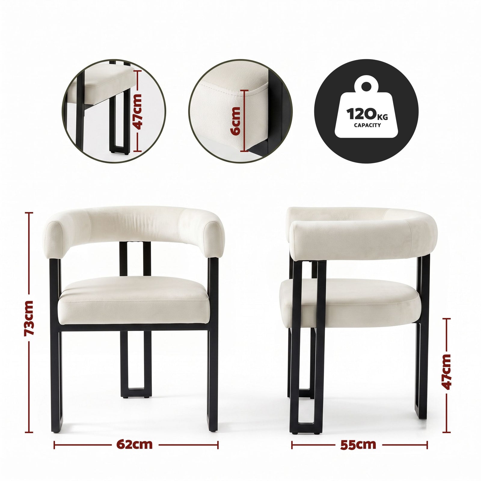Artiss Dining Chairs Set of 2 Velvet Upholstered Barrel Chairs with Curved Armrests & Back Beige