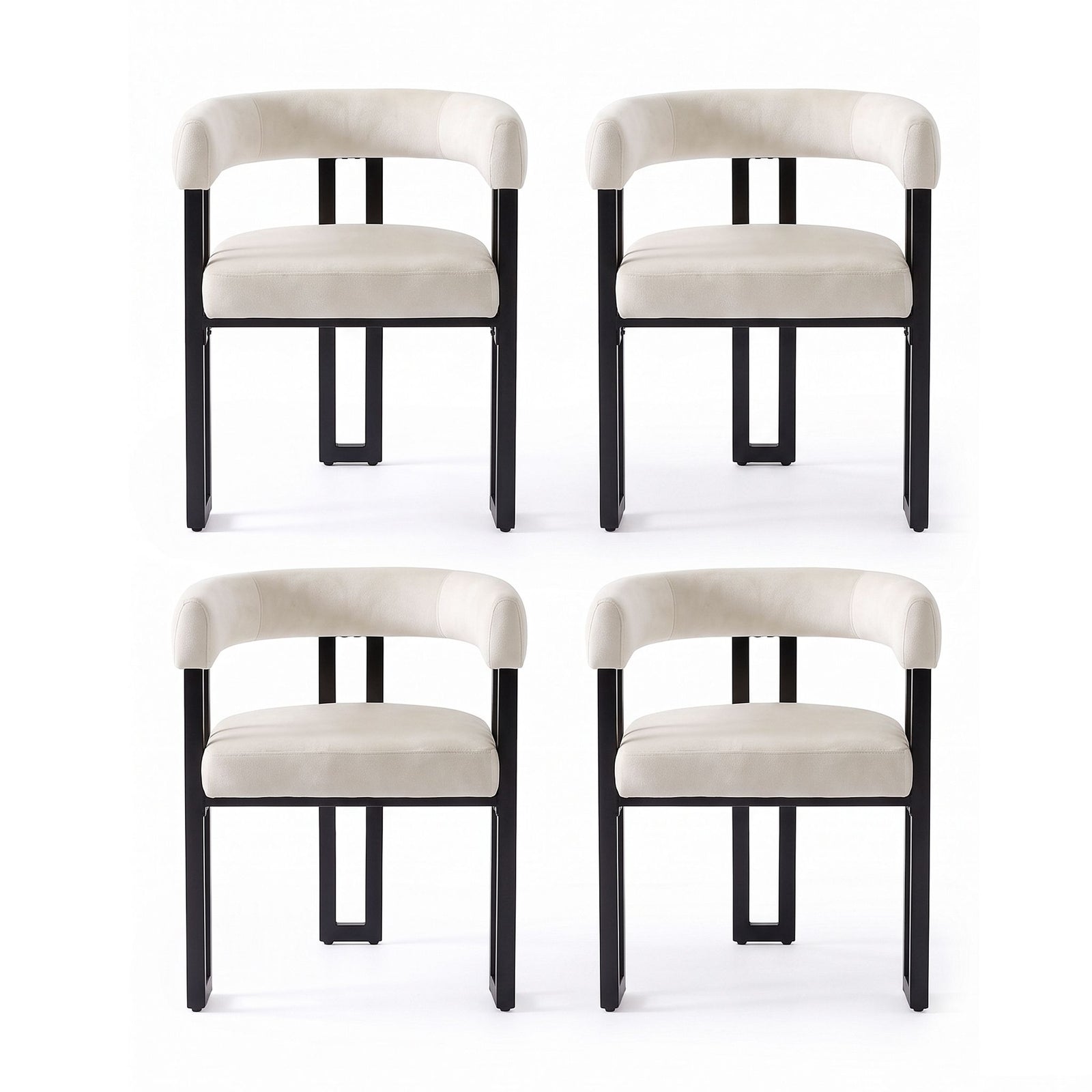 Artiss Dining Chairs Set of 4 Velvet Upholstered Barrel Chairs with Curved Armrests & Back Beige