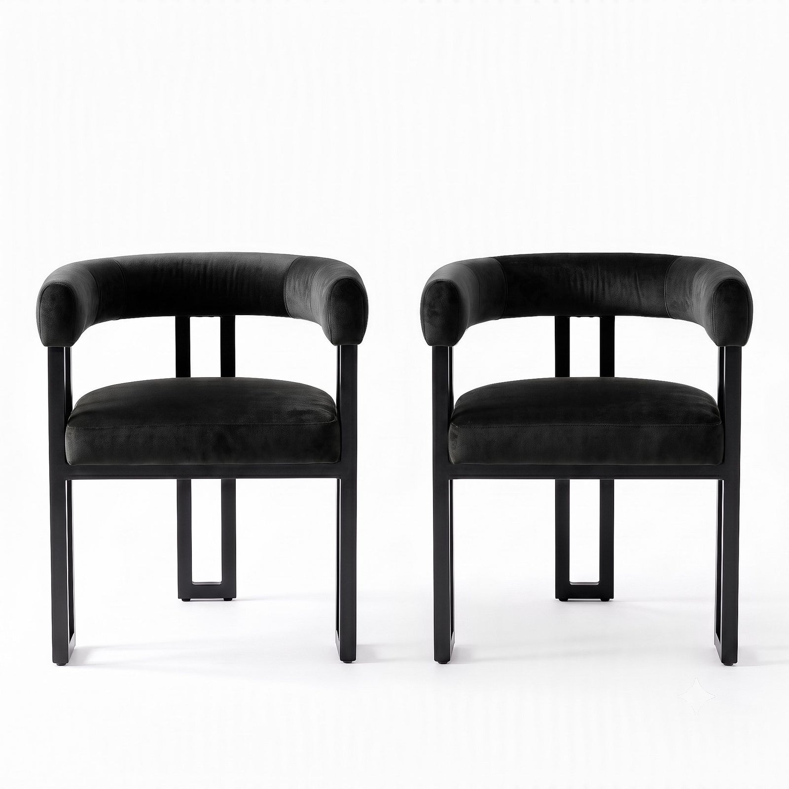 Artiss Dining Chairs Set of 2 Velvet Upholstered Barrel Chairs with Curved Armrests & Back Black