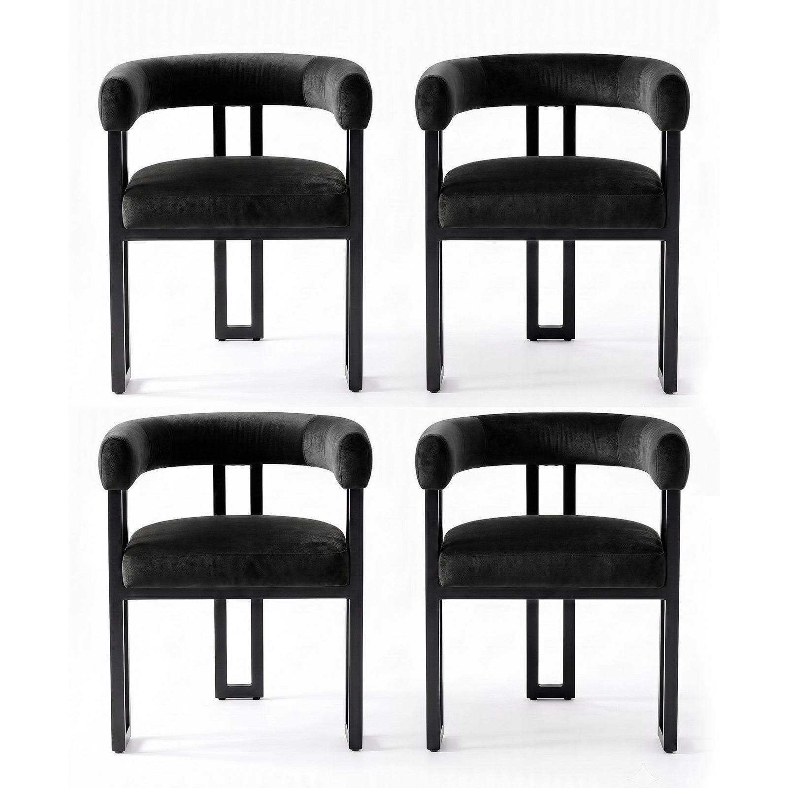Artiss Dining Chairs Set of 4 Velvet Upholstered Barrel Chairs with Curved Armrests & Back Black