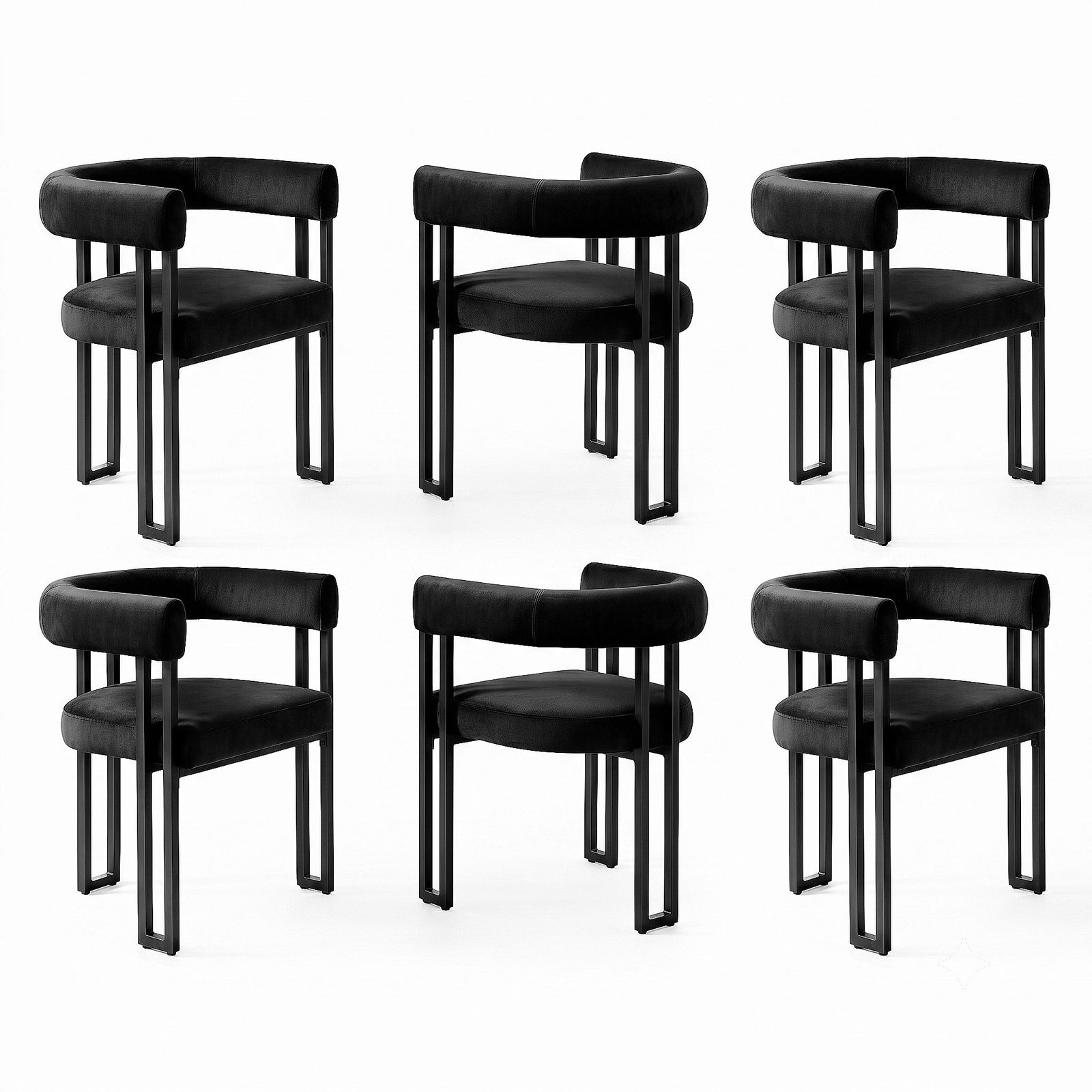 Artiss Dining Chairs Set of 6 Velvet Upholstered Barrel Chairs with Curved Armrests & Back Black