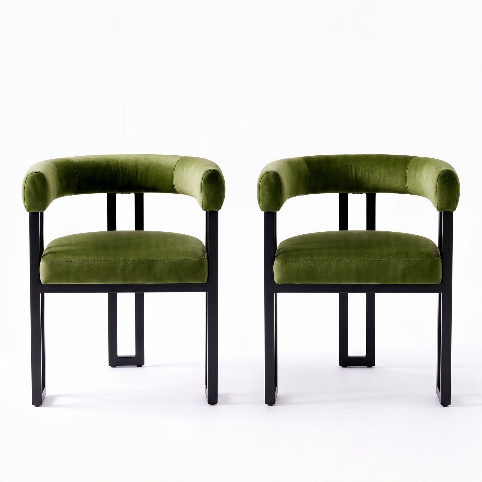 Artiss Dining Chairs Set of 2 Velvet Upholstered Barrel Chairs with Curved Armrests & Back Green